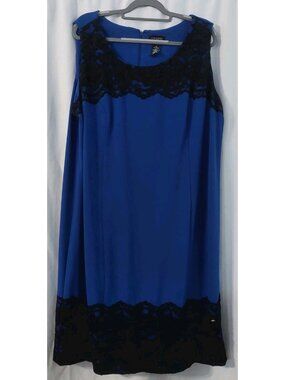 Catherines Womens Dress Size 3x Sleeveless Blue Black Lace Accents Length 43"